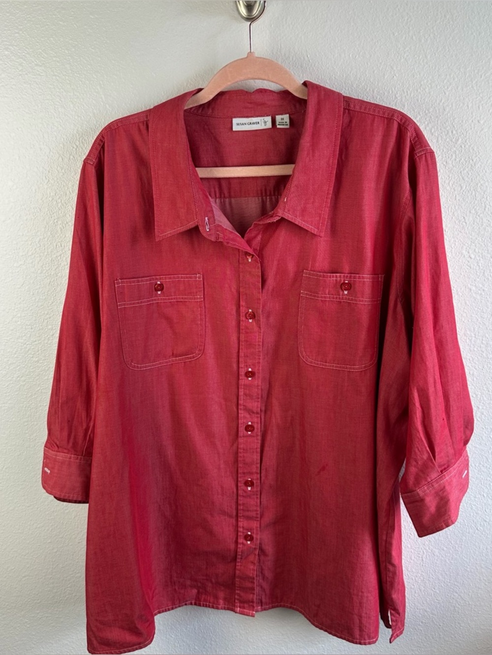 Susan Graver Red Chambray Shirt Size 3X